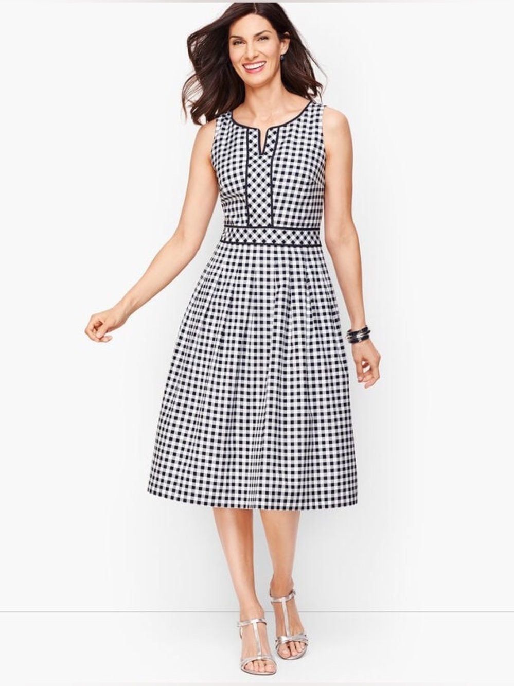 Talbots Black Gingham Fit and Flare Lined Dress